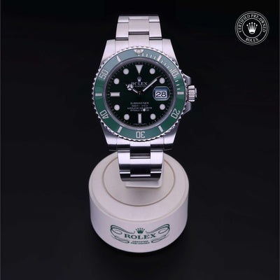 Rolex Certified Pre-owned Submariner M116610LV-0002 front on black background