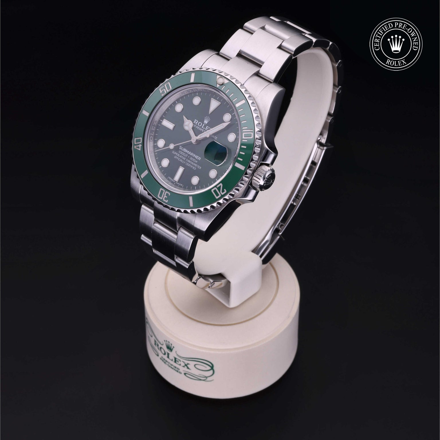 Rolex Certified Pre-owned Submariner M116610LV-0002 front on black background