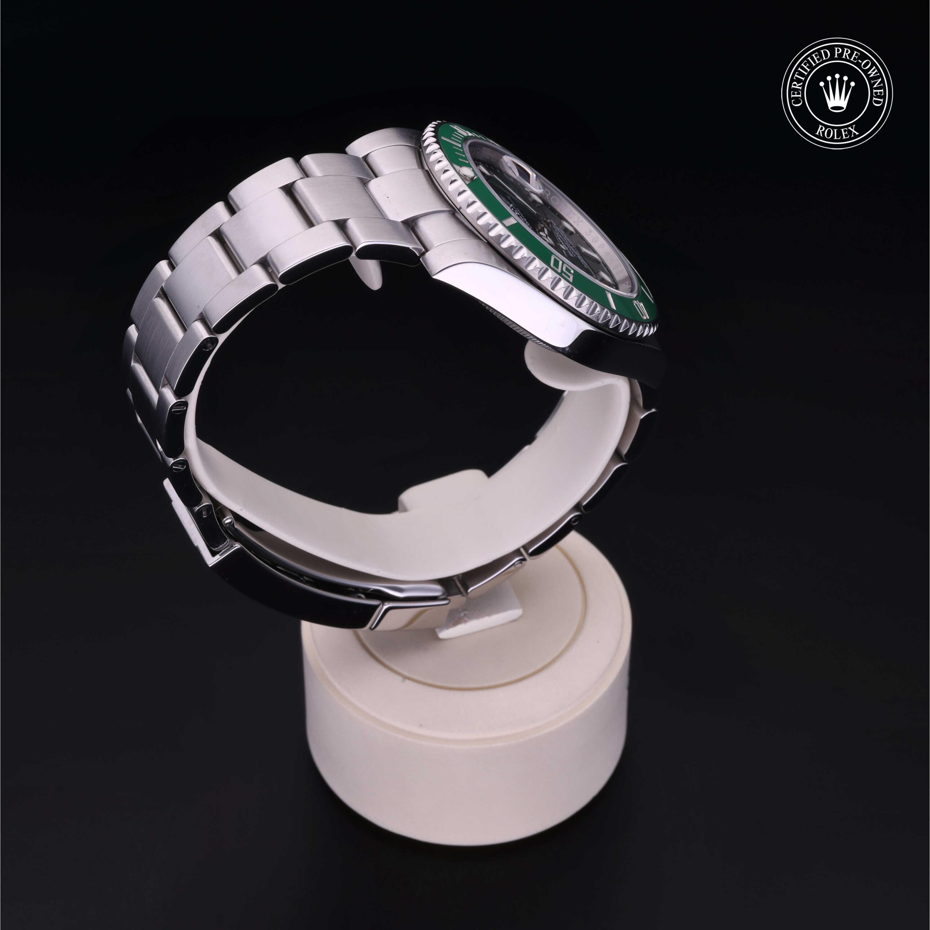 Rolex Certified Pre-owned Submariner M116610LV-0002 front on black background