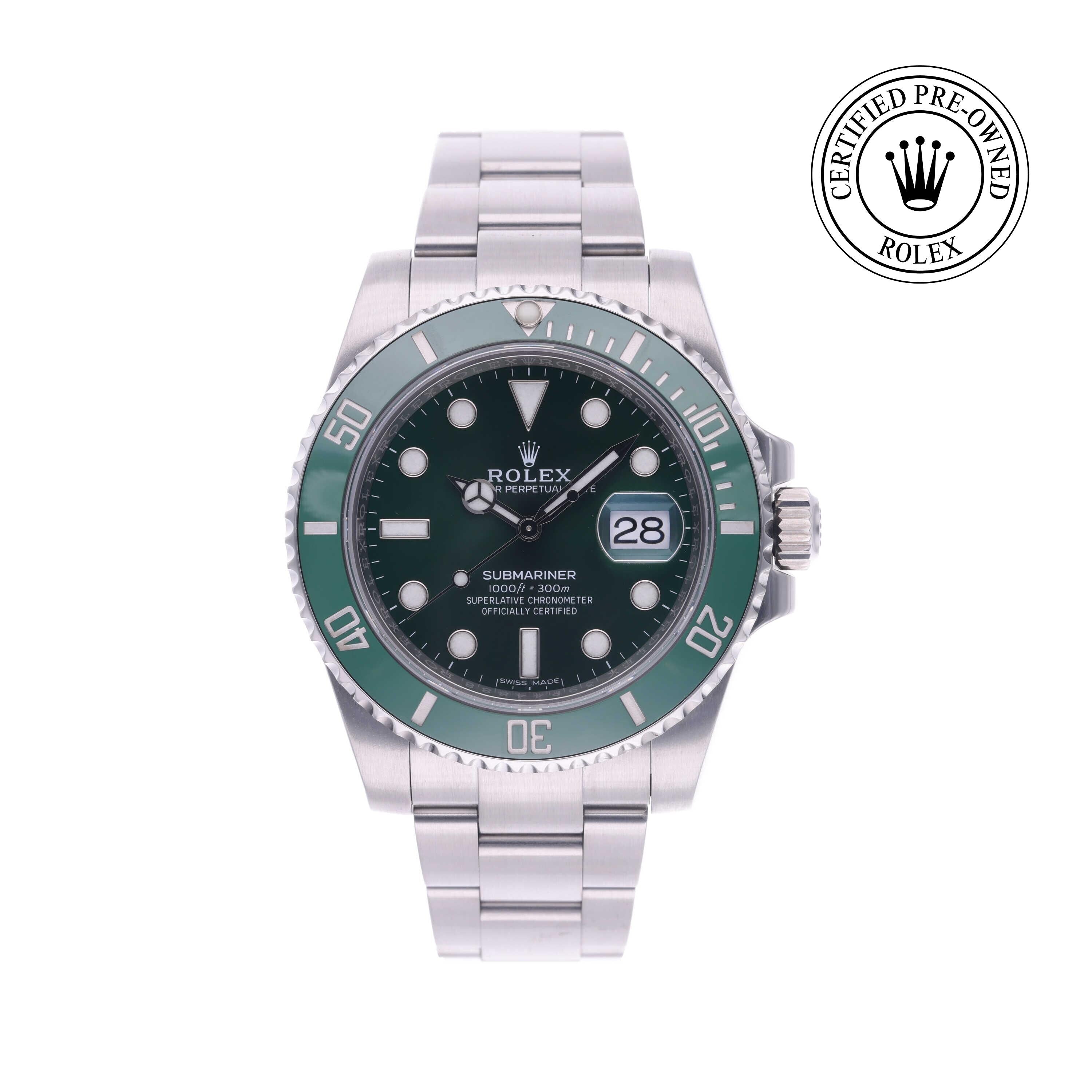 Rolex Certified Pre-owned Submariner M116610LV-0002 front on white background
