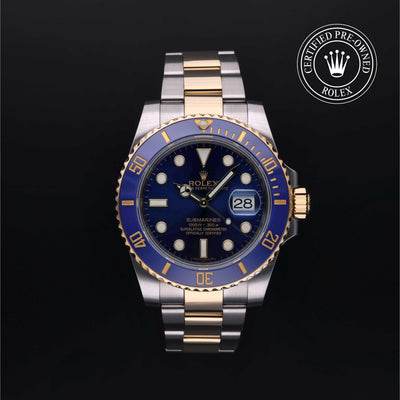 Rolex Certified Pre-owned Submariner M116613LB-0005 front on black background