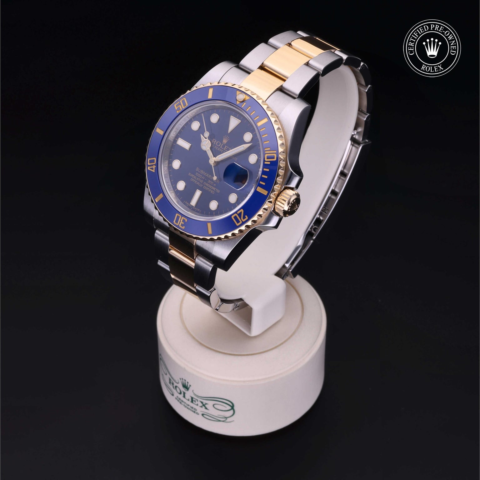 Rolex Certified Pre-owned Submariner M116613LB-0005 front on black background
