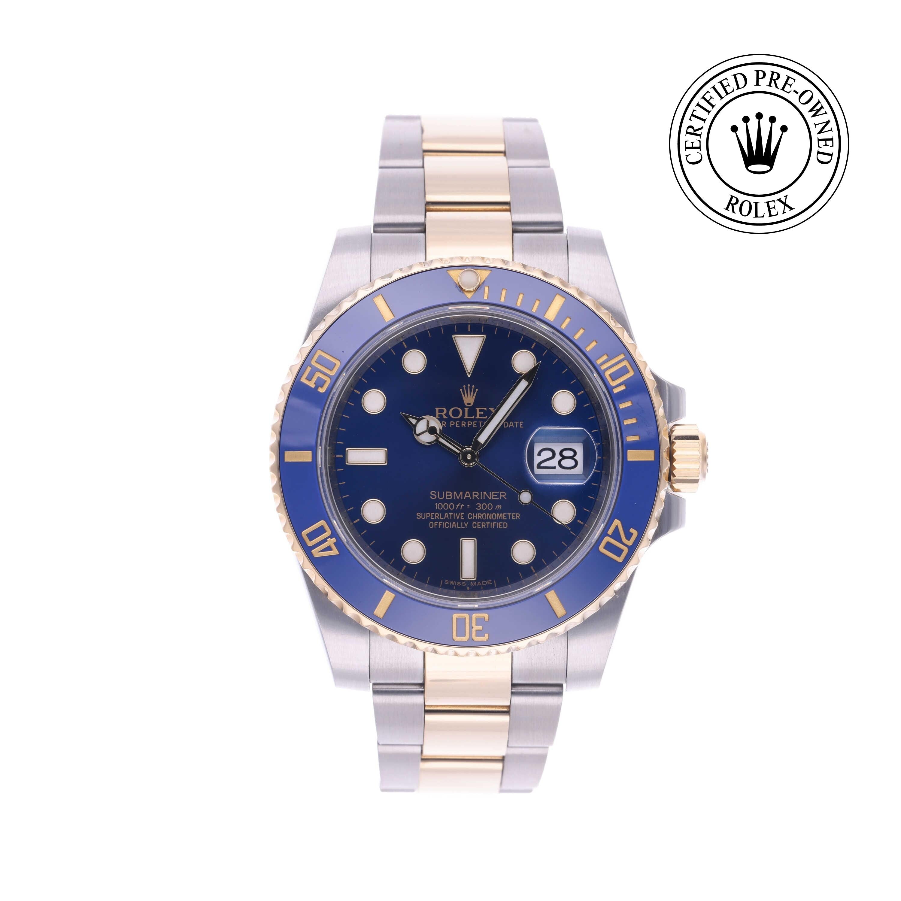 Rolex Certified Pre-owned Submariner M116613LB-0005 front on white background