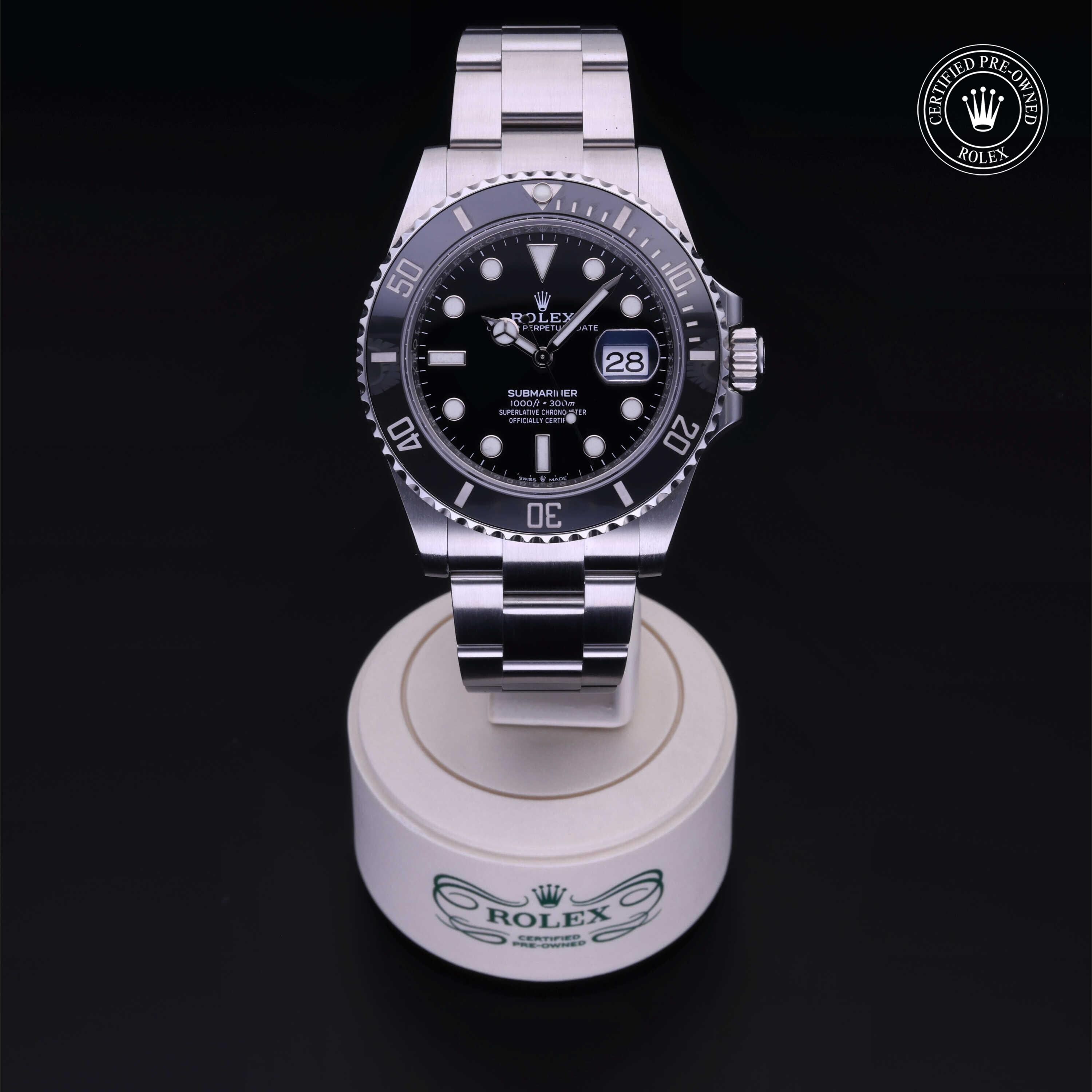 Rolex Certified Pre-owned Submariner M126610LN-0001 front on black background