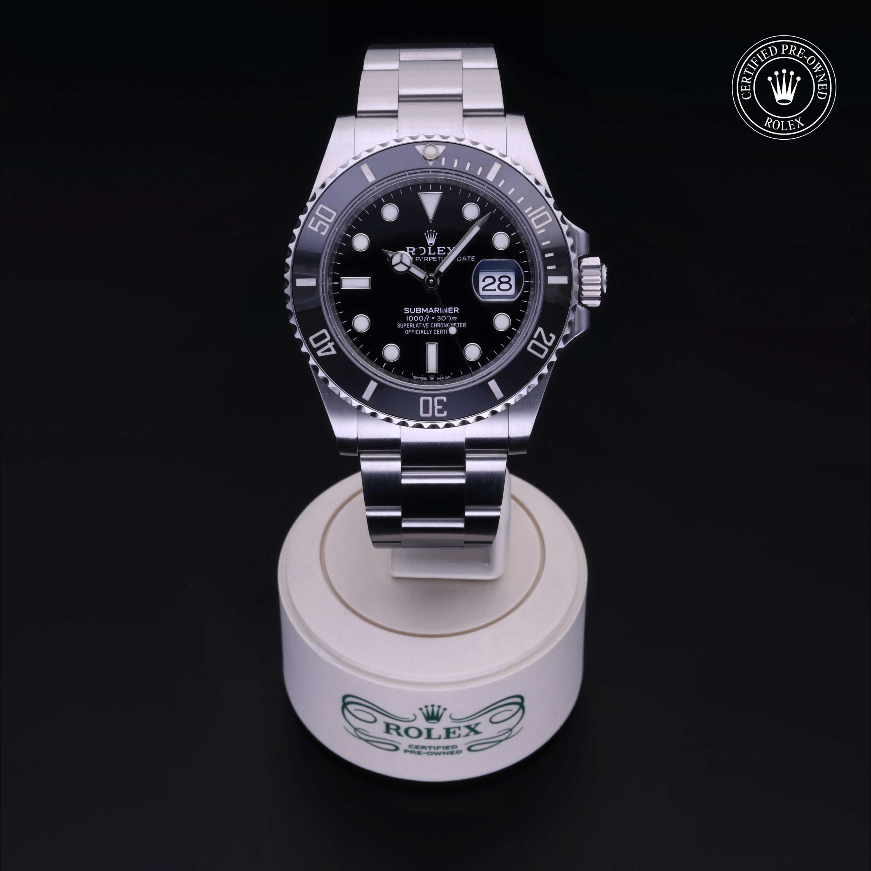 Rolex Certified Pre-owned Submariner M126610LN-0001 front on black background