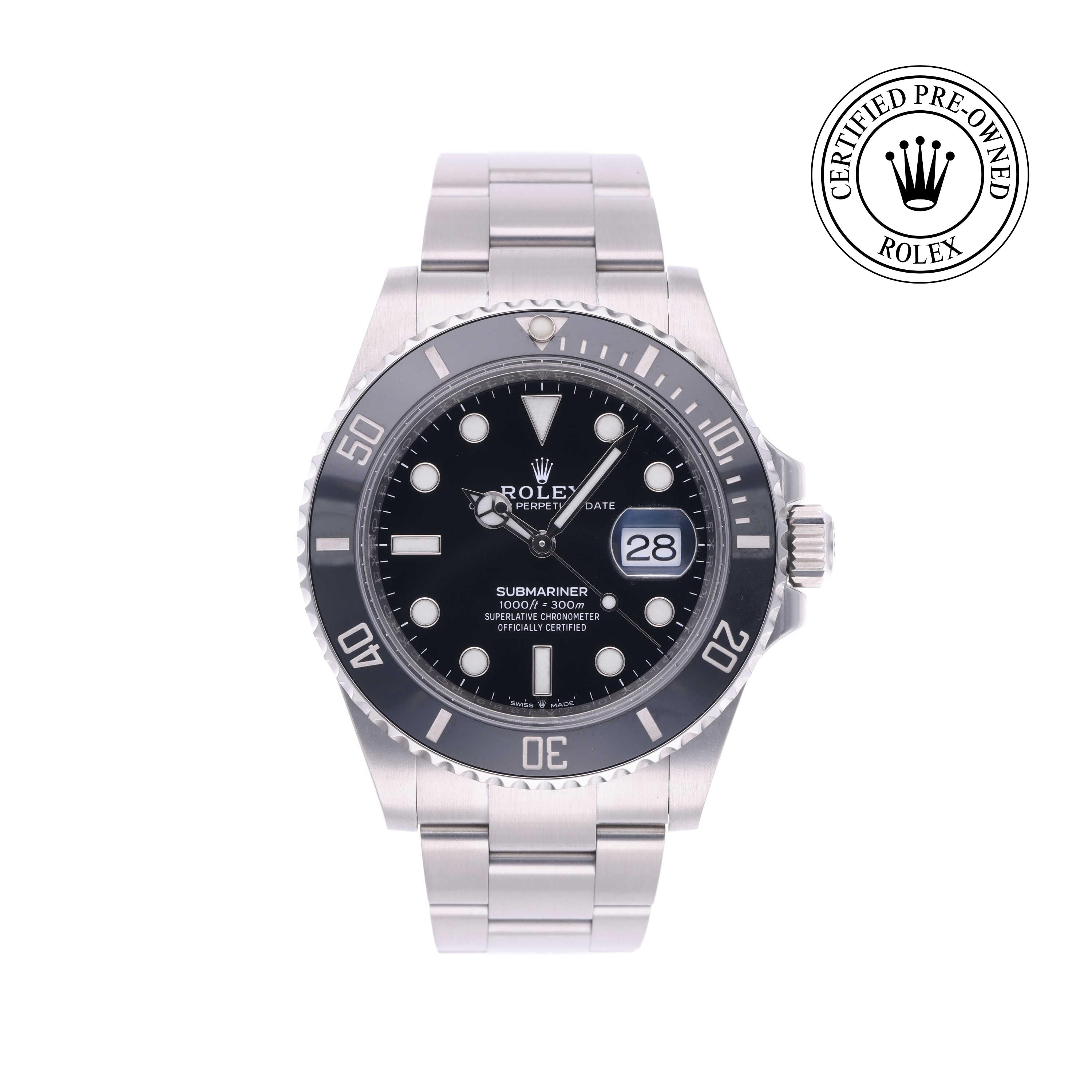 Rolex Certified Pre-owned Submariner M126610LN-0001 front on white background