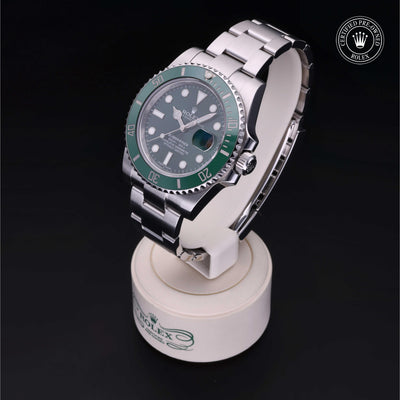 Rolex Certified Pre-owned Submariner M116610LV-0002 front on black background