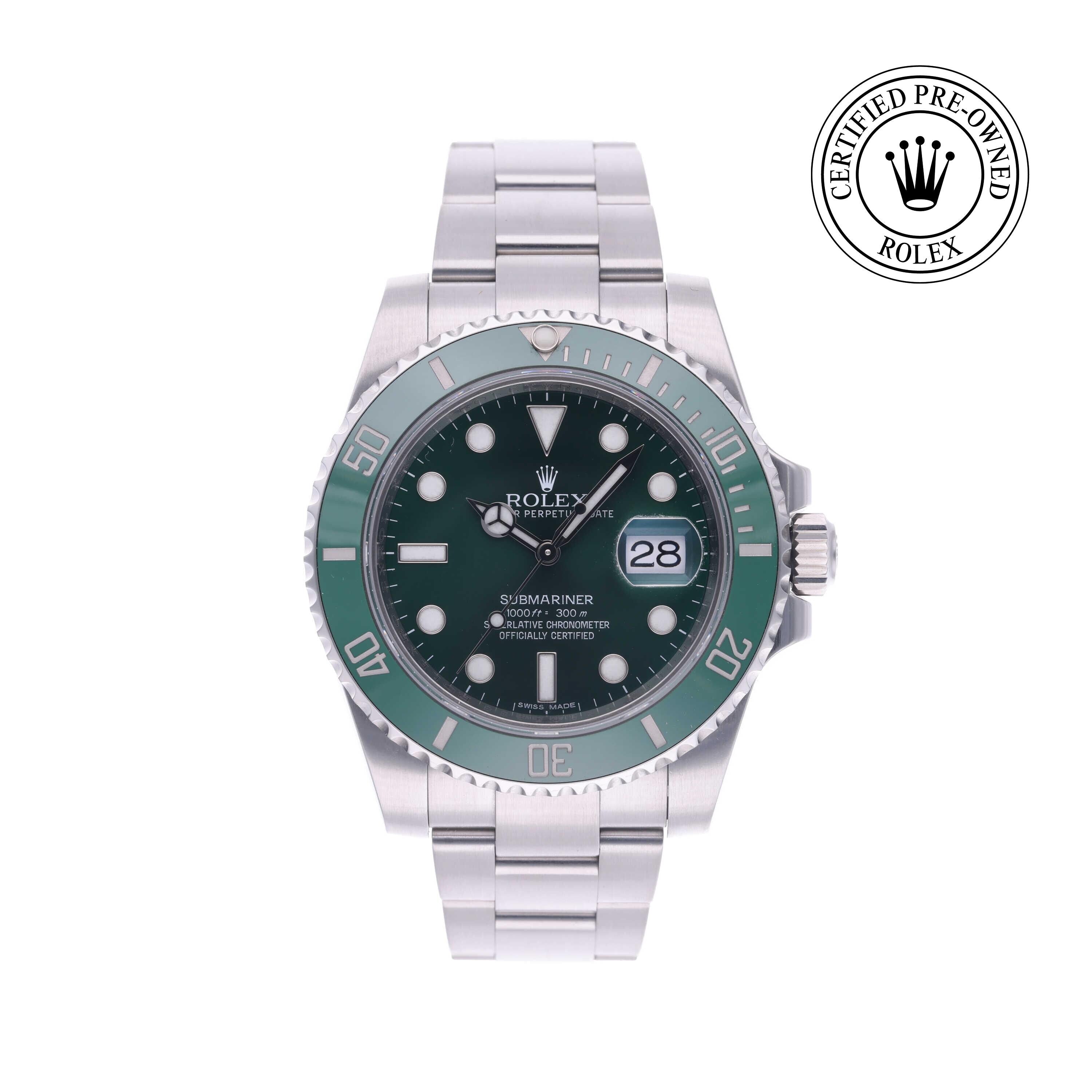 Rolex Certified Pre-owned Submariner M116610LV-0002 front on white background