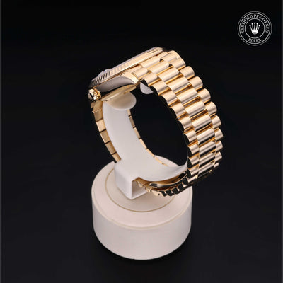 Rolex Certified Pre-owned Day-date M228238-0002 front on black background