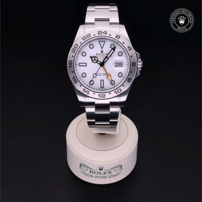 Rolex Certified Pre-owned Explorer M216570-0001 front on black background