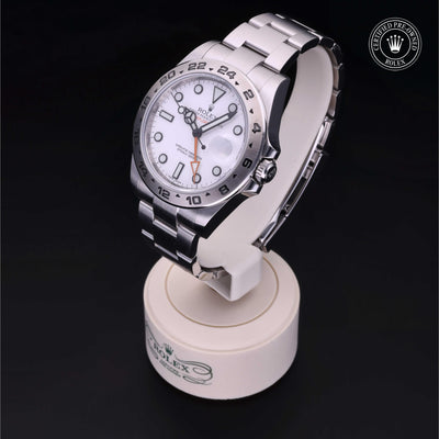 Rolex Certified Pre-owned Explorer M216570-0001 front on black background
