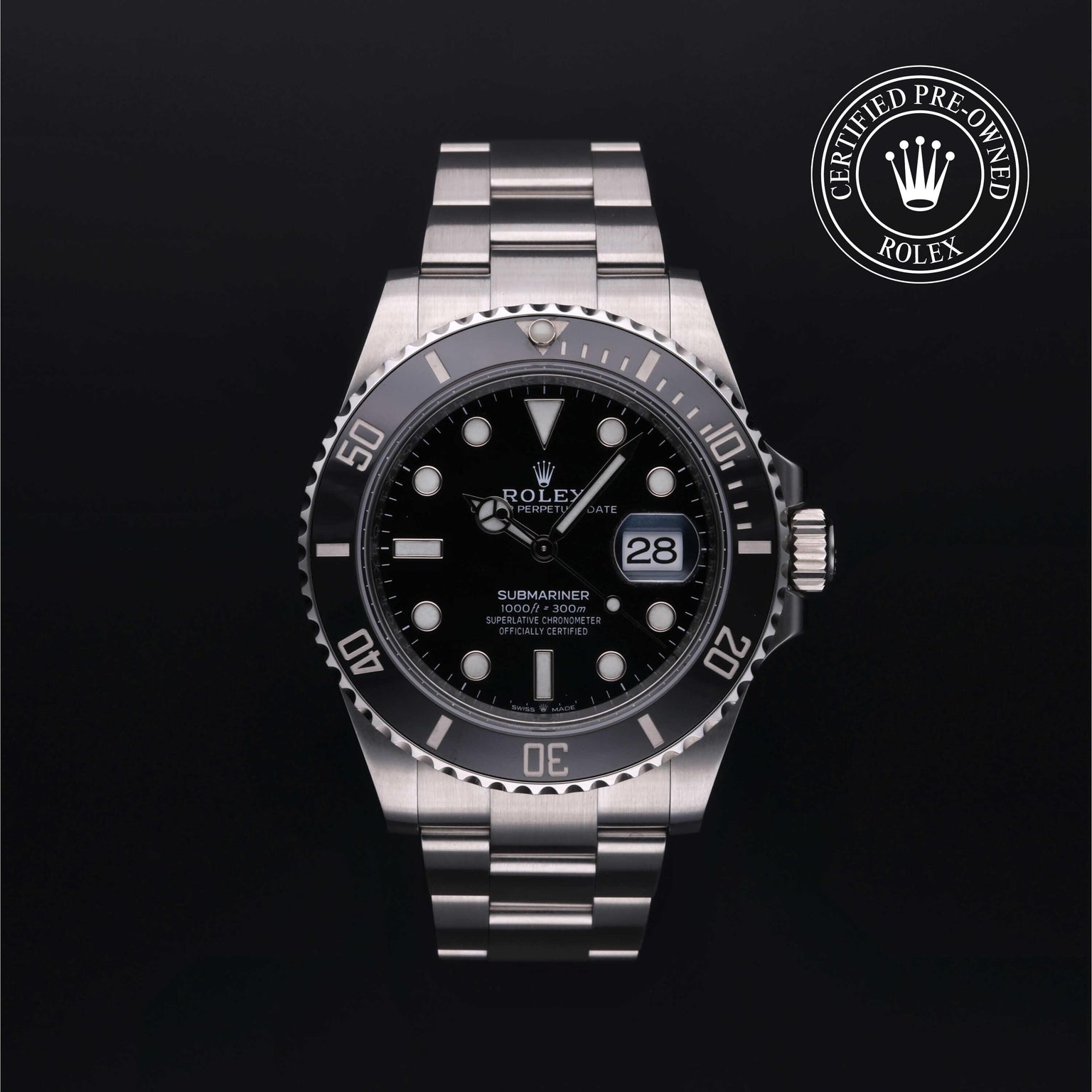 Rolex Certified Pre-owned Submariner M126610LN-0001 front on black background