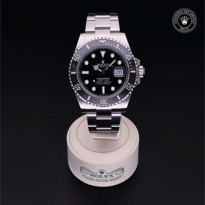 Rolex Certified Pre-owned Submariner M126610LN-0001 front on black background