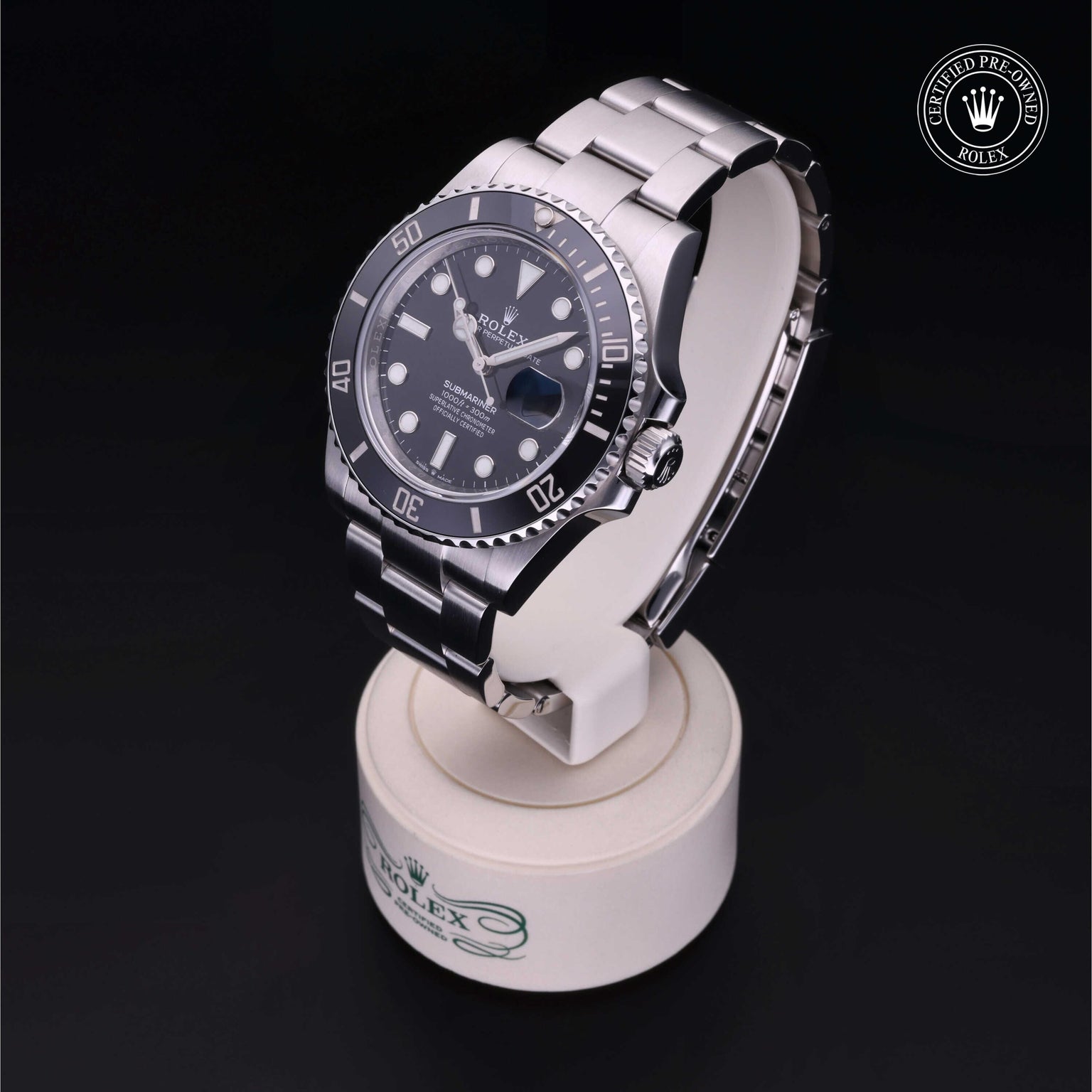 Rolex Certified Pre-owned Submariner M126610LN-0001 front on black background