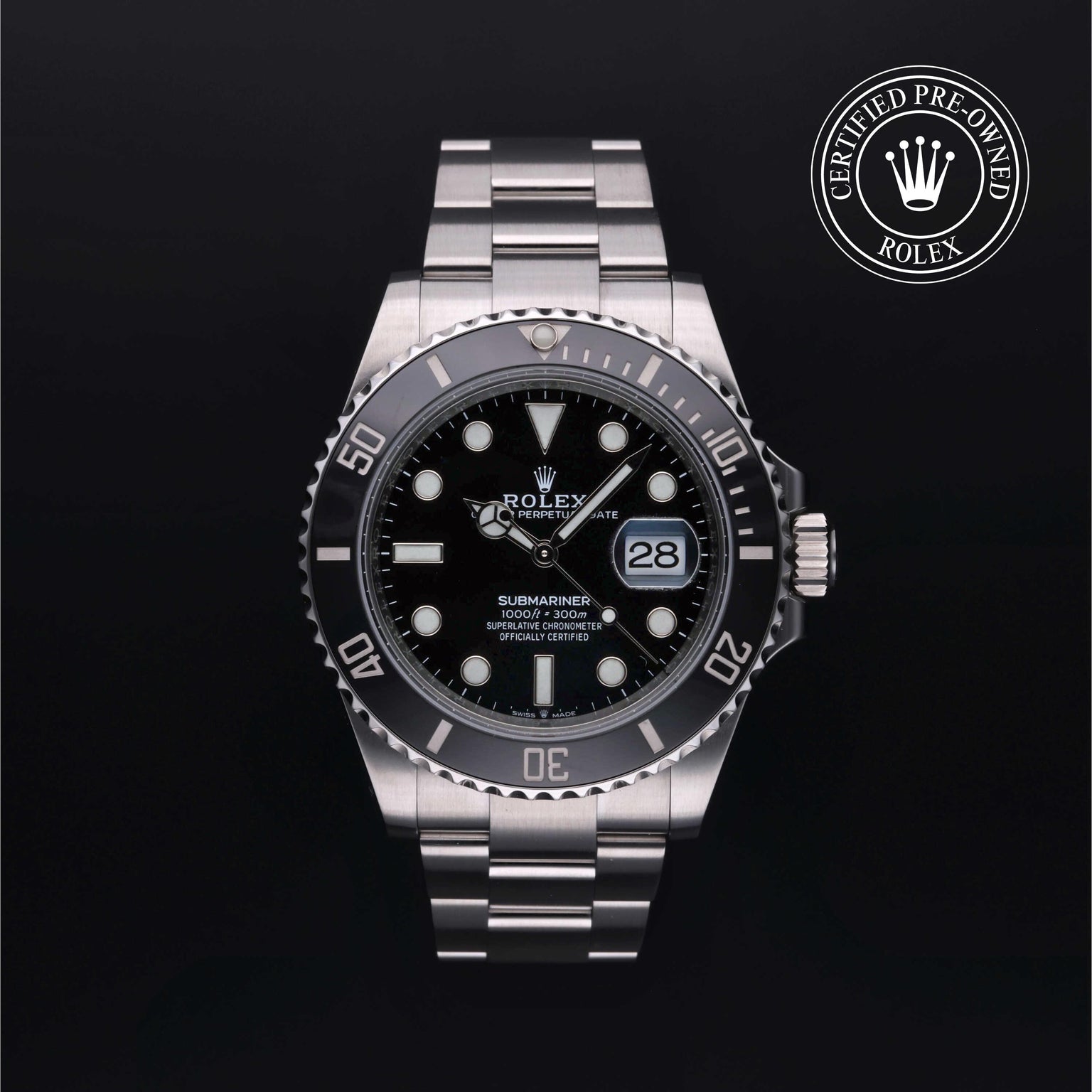 Rolex Certified Pre-owned Submariner M126610LN-0001 front on black background