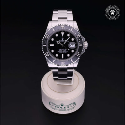 Rolex Certified Pre-owned Submariner M126610LN-0001 front on black background