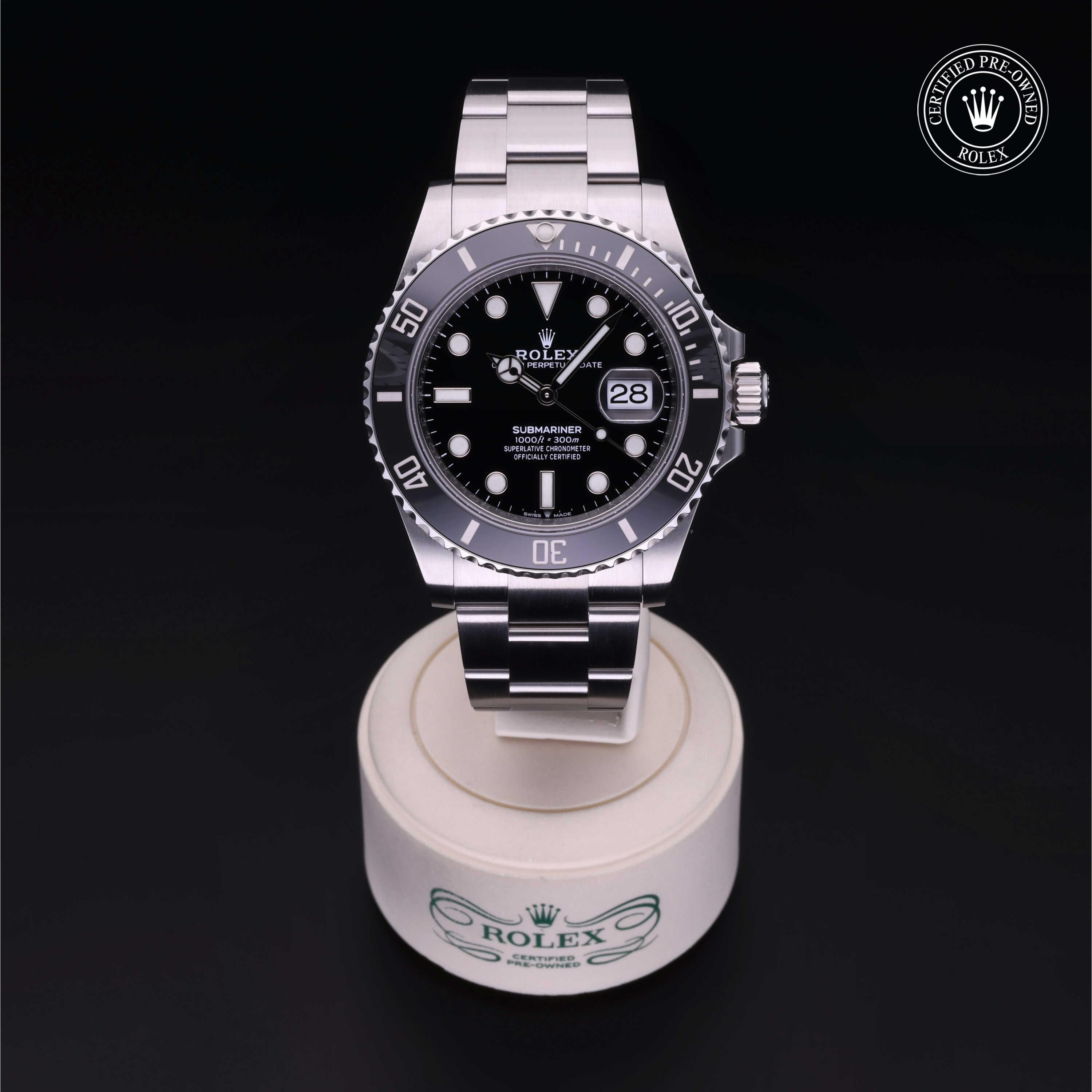 Rolex Certified Pre-owned Submariner M126610LN-0001 front on black background