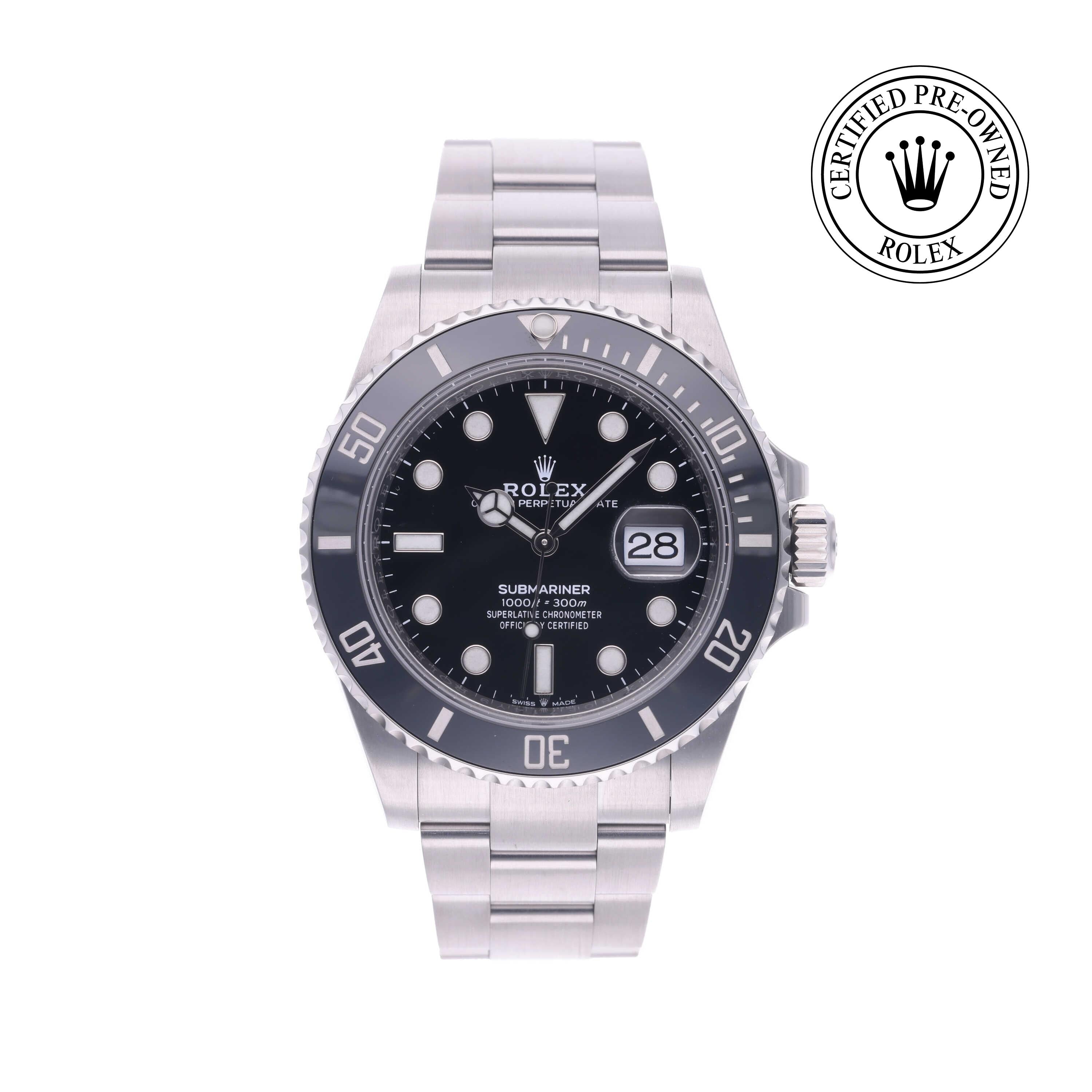 Rolex Certified Pre-owned Submariner M126610LN-0001 front on white background
