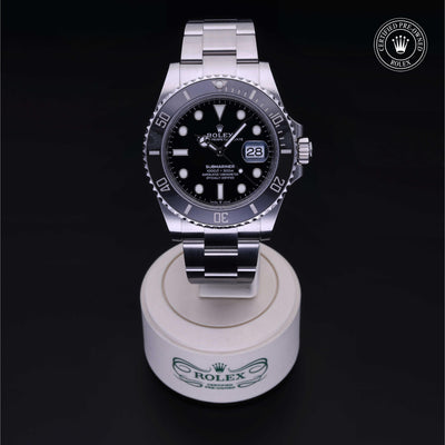 Rolex Certified Pre-owned Submariner M126610LN-0001 front on black background