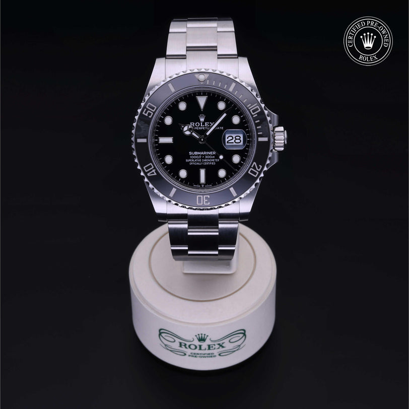 Rolex Certified Pre-owned Submariner M126610LN-0001 front on black background