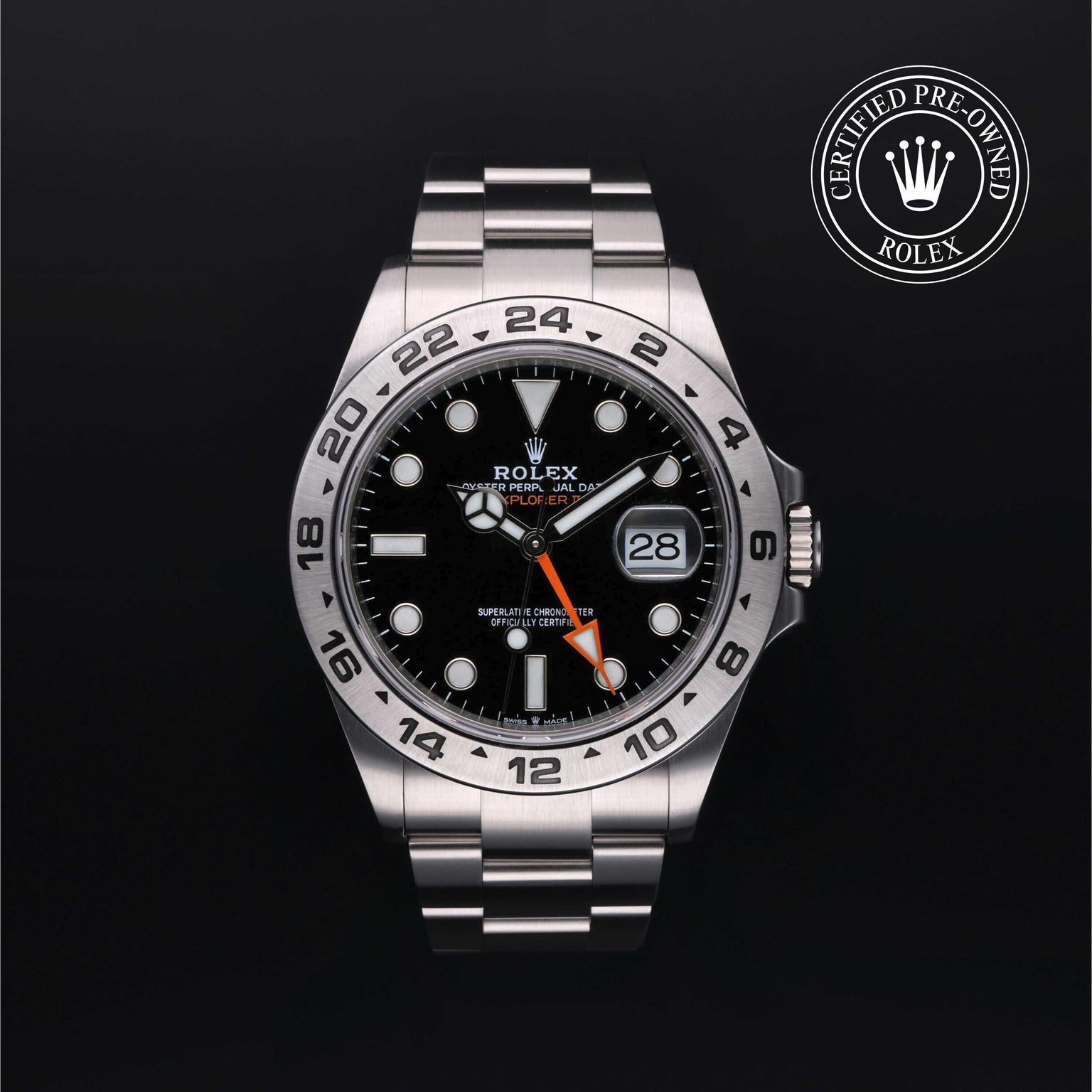 Rolex Certified Pre-owned Explorer M226570-0002 front on black background