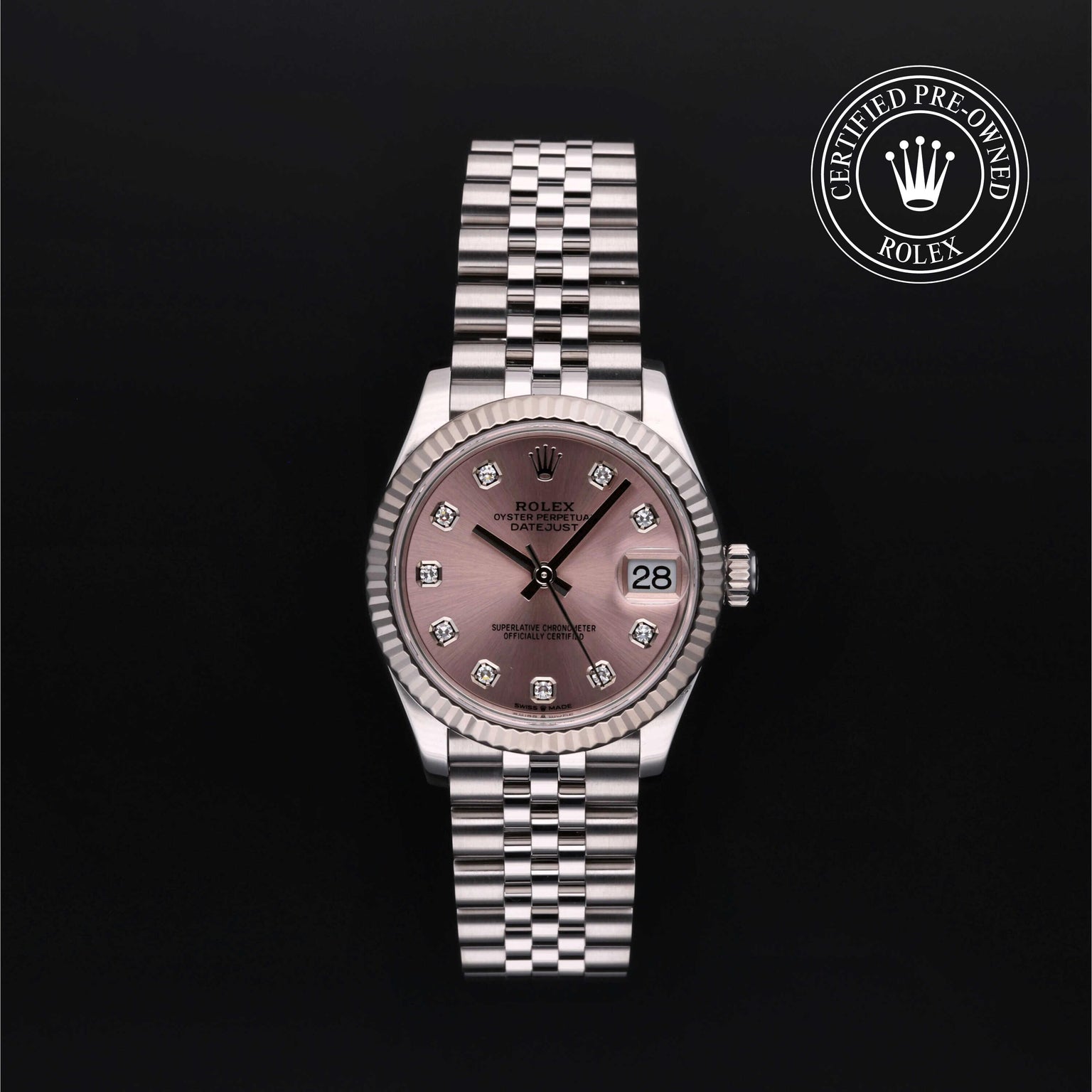 Rolex Certified Pre-owned Lady Datejust M278274-0032 front on black background