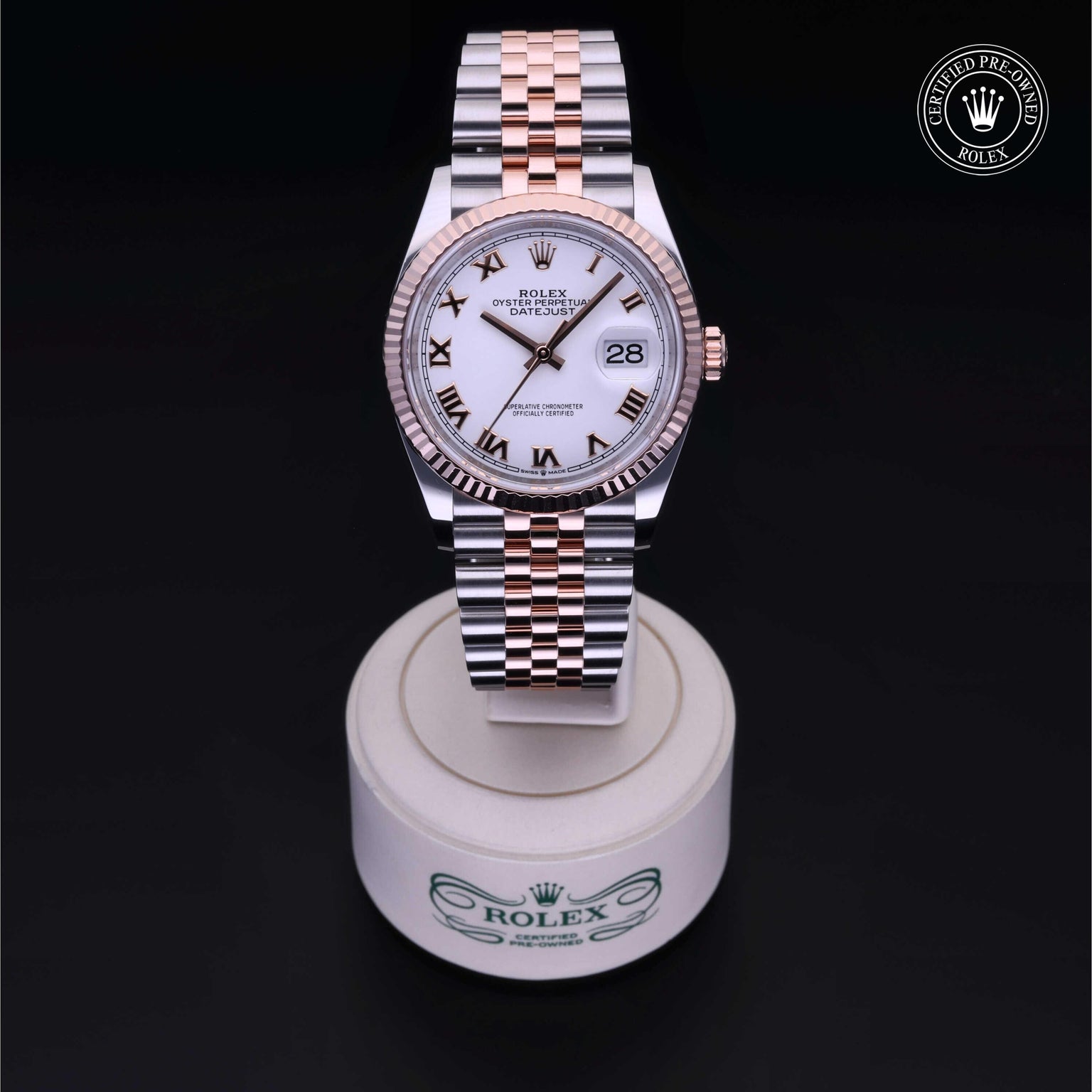 Rolex Certified Pre-owned Datejust M126231-0029 front on black background
