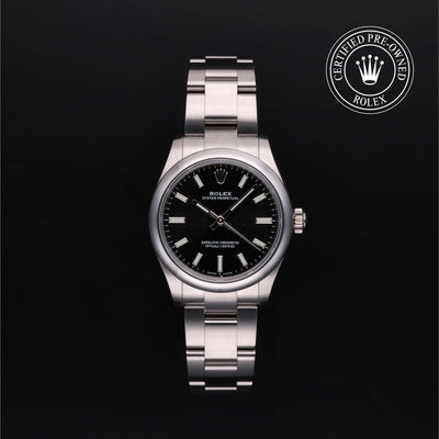Rolex Certified Pre-owned Oyster Perpetual M277200-0002 front on black background