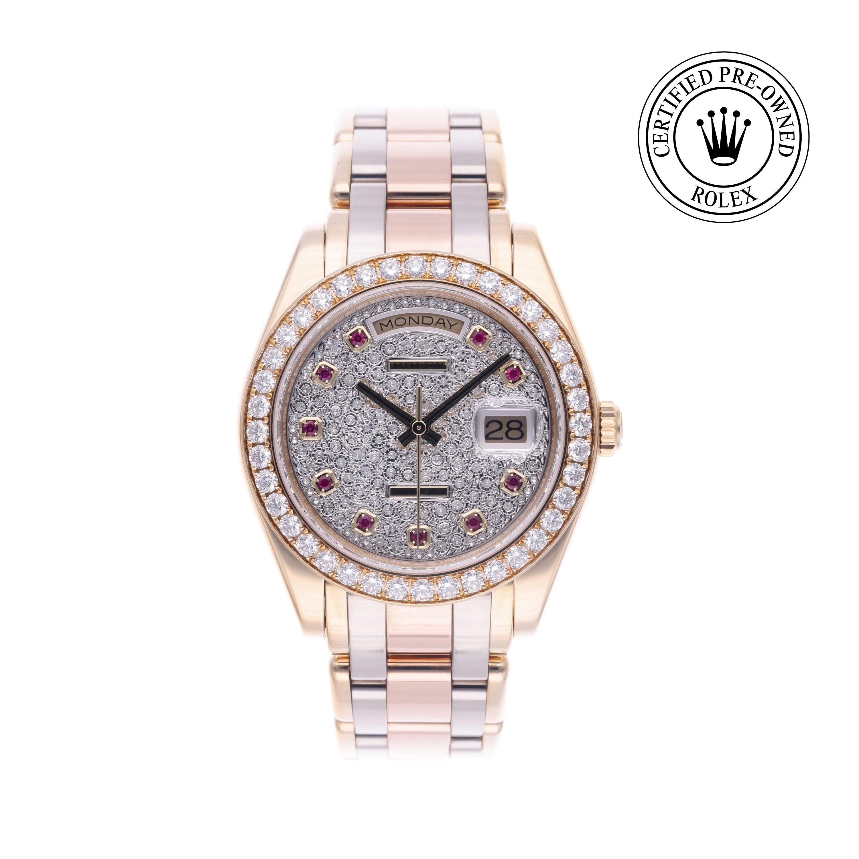 Rolex Certified Pre-owned Pearlmaster M18948-0007 front on white background
