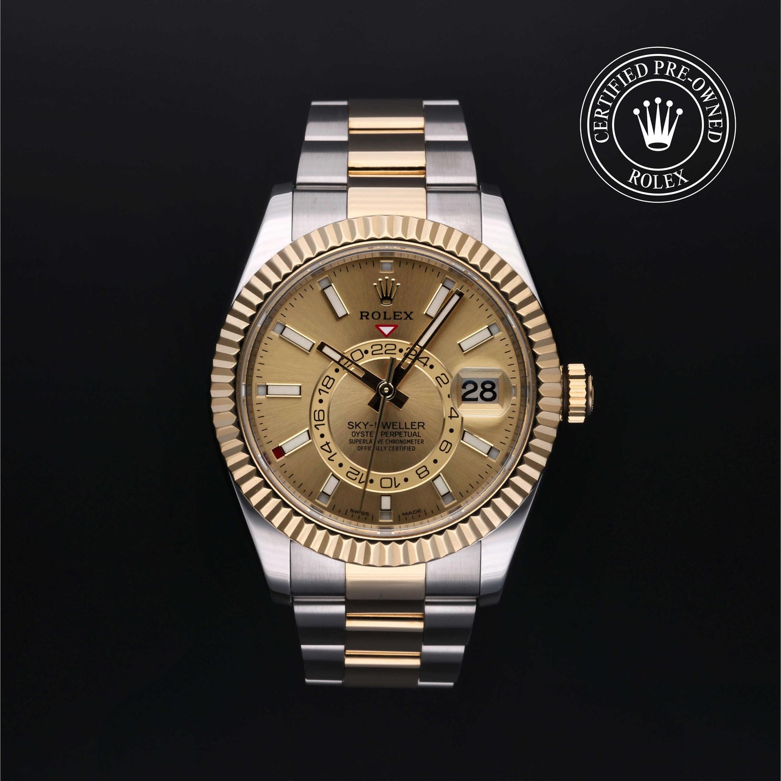 Rolex Certified Pre-owned Sky-Dweller M326933-0001 front on black background
