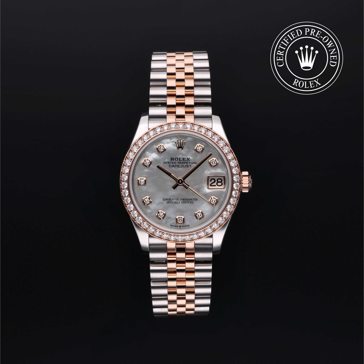 Rolex Certified Pre-owned Lady Datejust M278381RBR-0026 front on black background