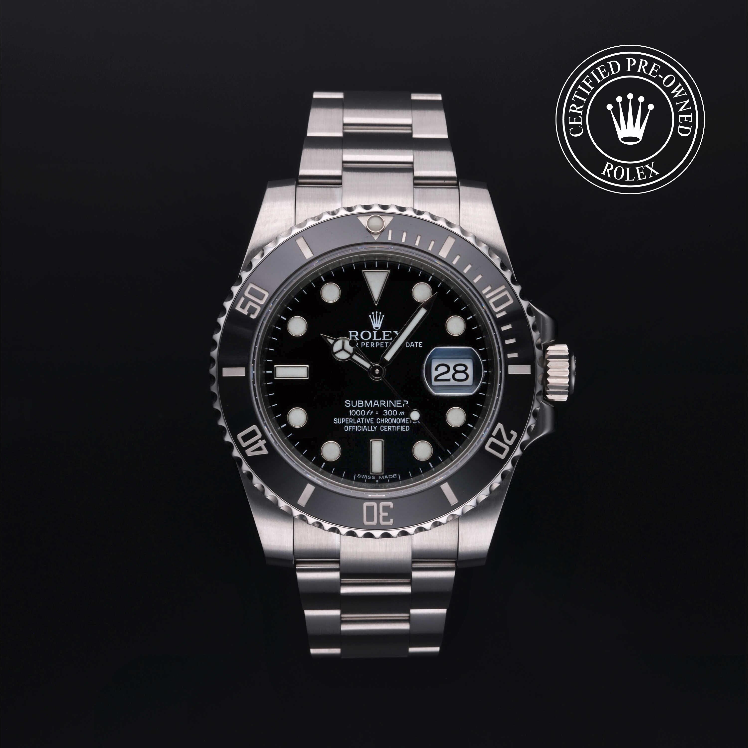 Rolex Certified Pre-owned Submariner M116610LN-0001 front on black background