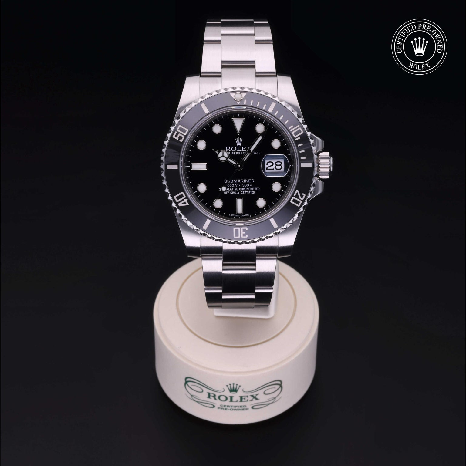 Rolex Certified Pre-owned Submariner M116610LN-0001 front on black background