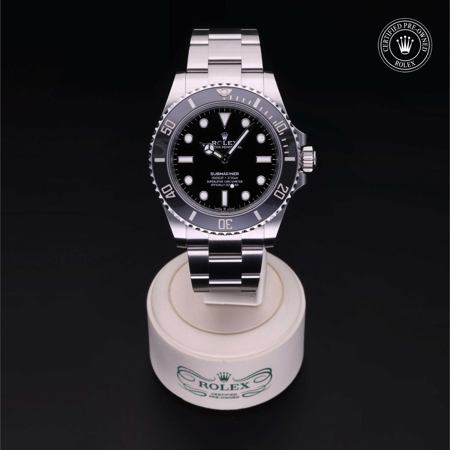Rolex Certified Pre-owned Submariner M124060-0001 front on black background
