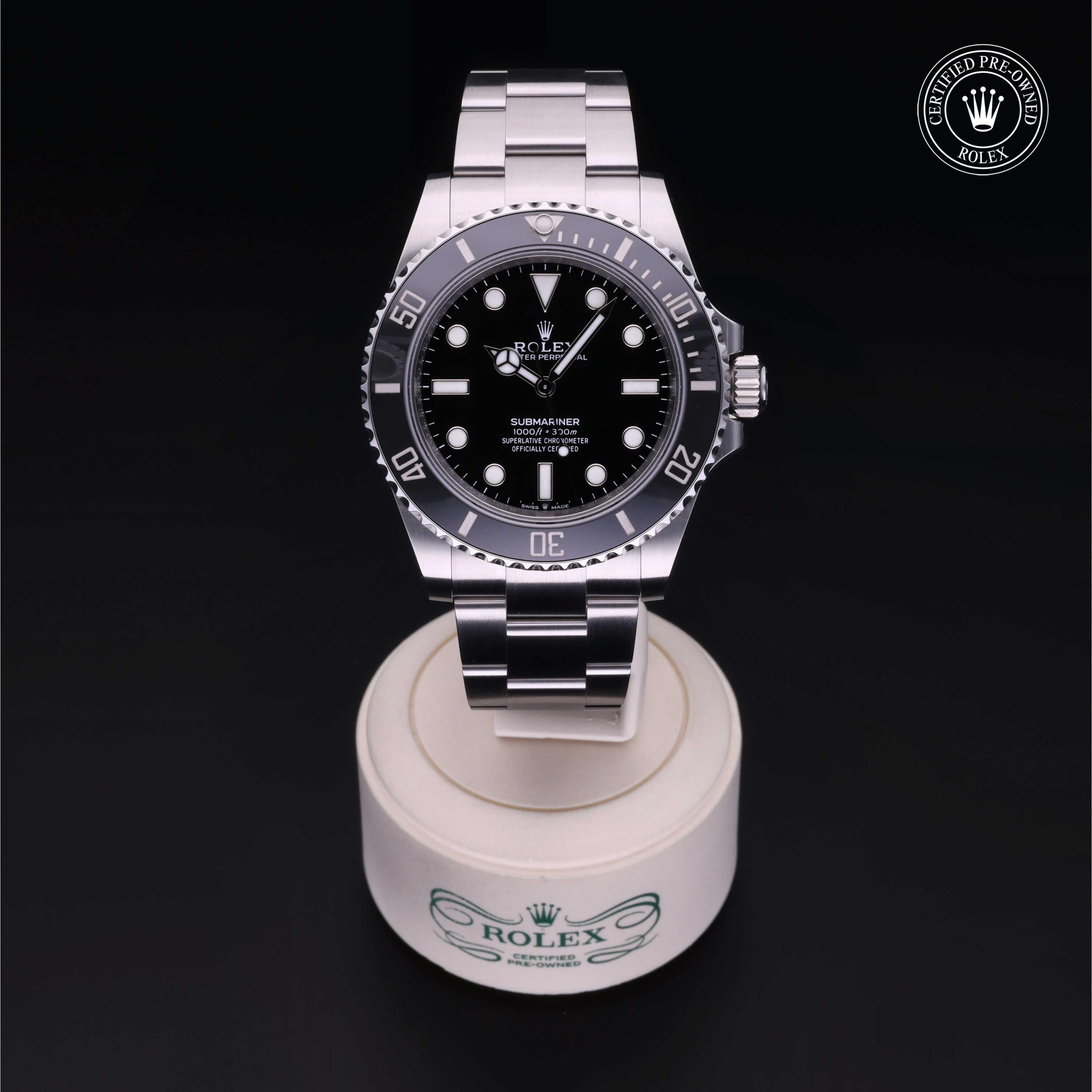 Rolex Certified Pre-owned Submariner M124060-0001 front on black background