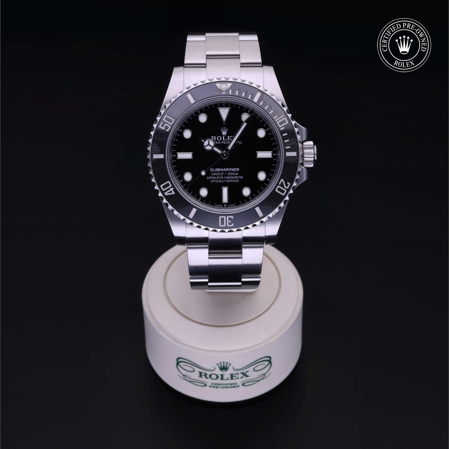 Rolex Certified Pre-owned Submariner M124060-0001 front on black background
