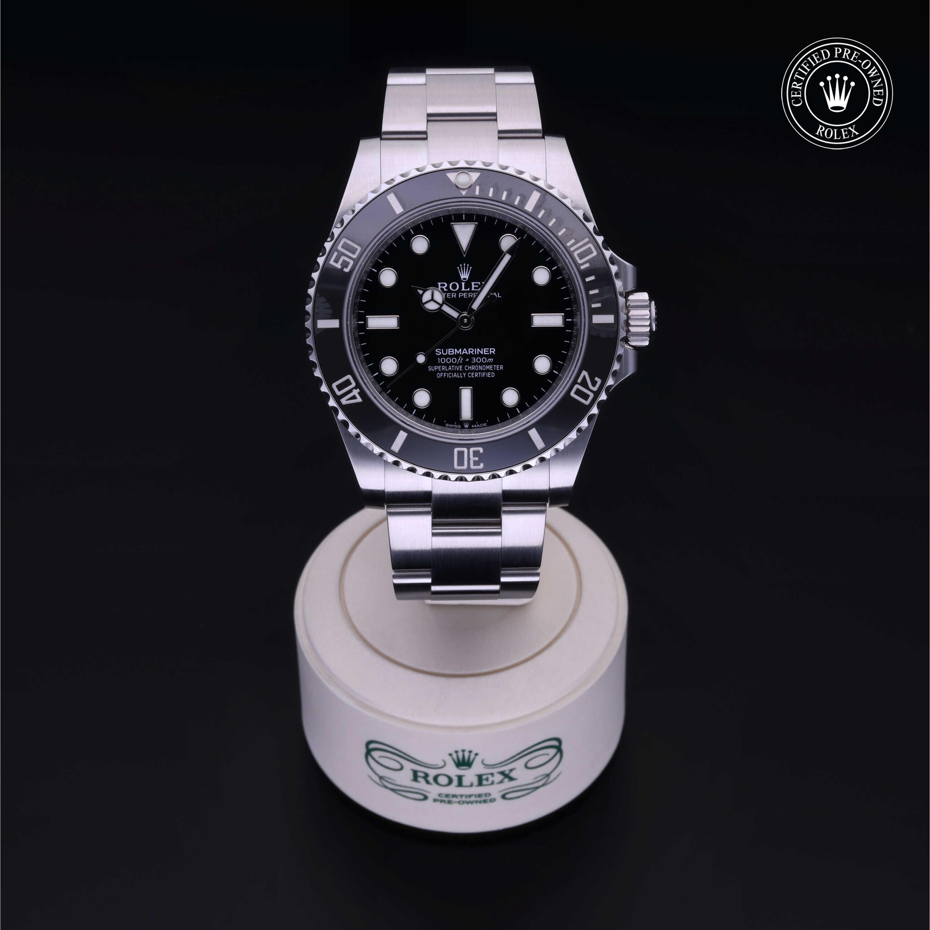 Rolex Certified Pre-owned Submariner M124060-0001 front on black background