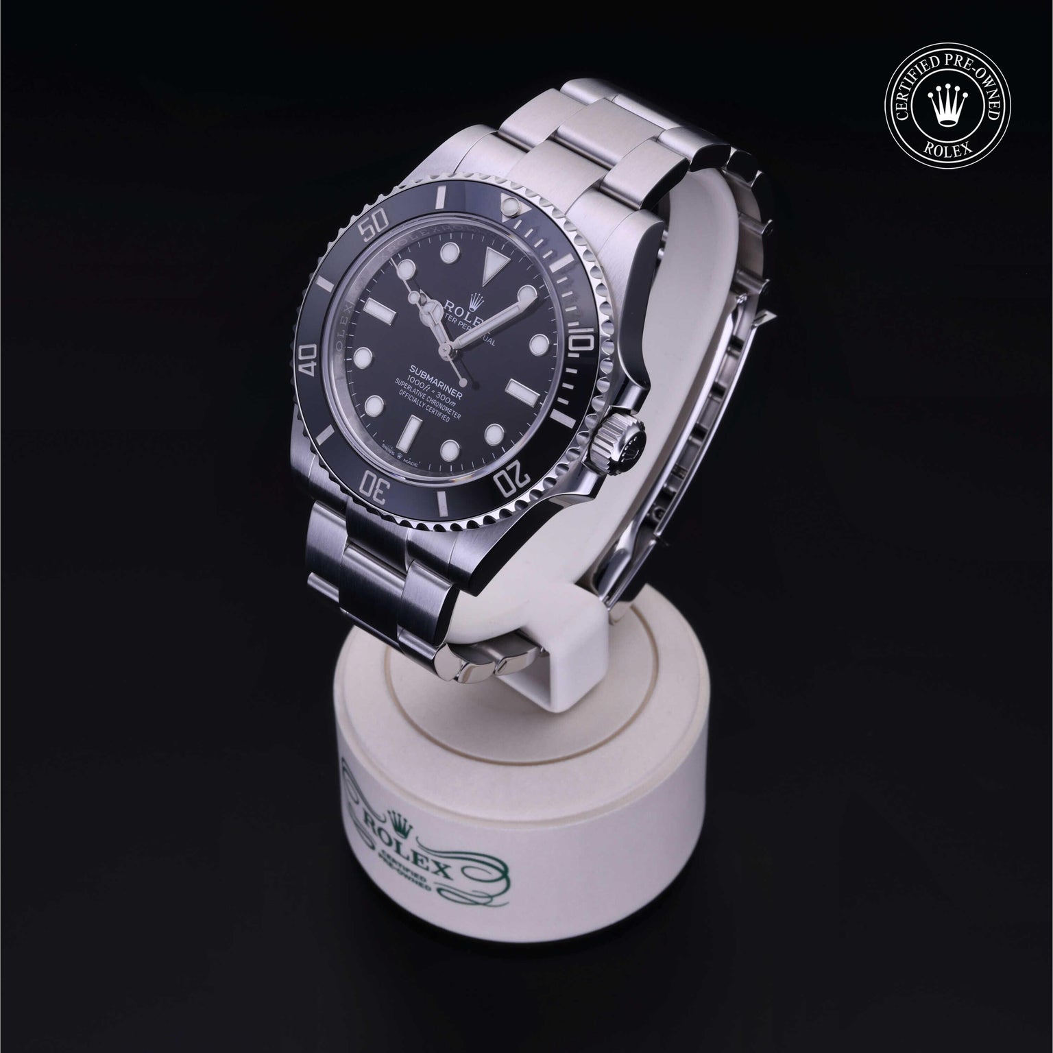 Rolex Certified Pre-owned Submariner M124060-0001 front on black background