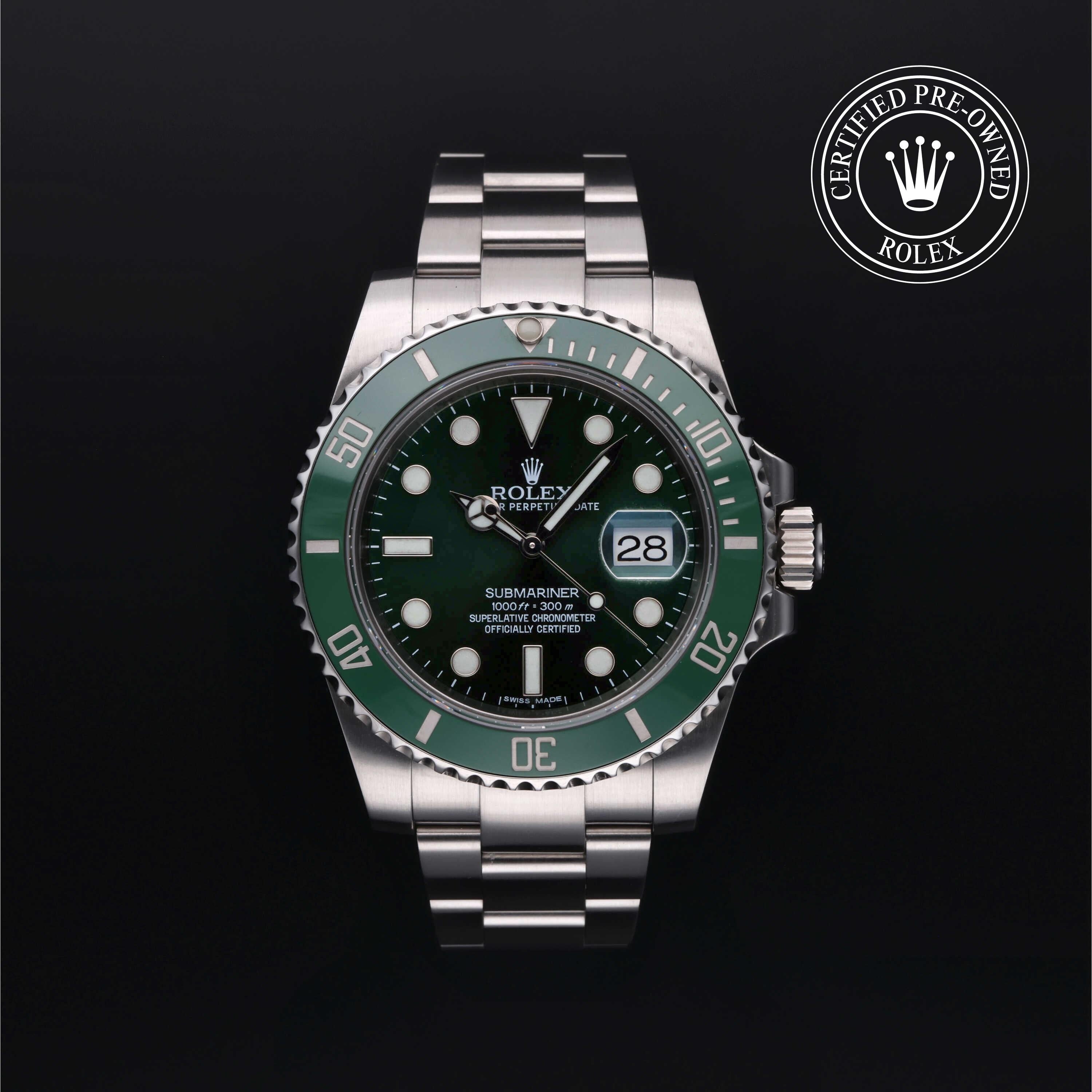 Rolex Certified Pre-owned Submariner M116610LV-0002 front on black background