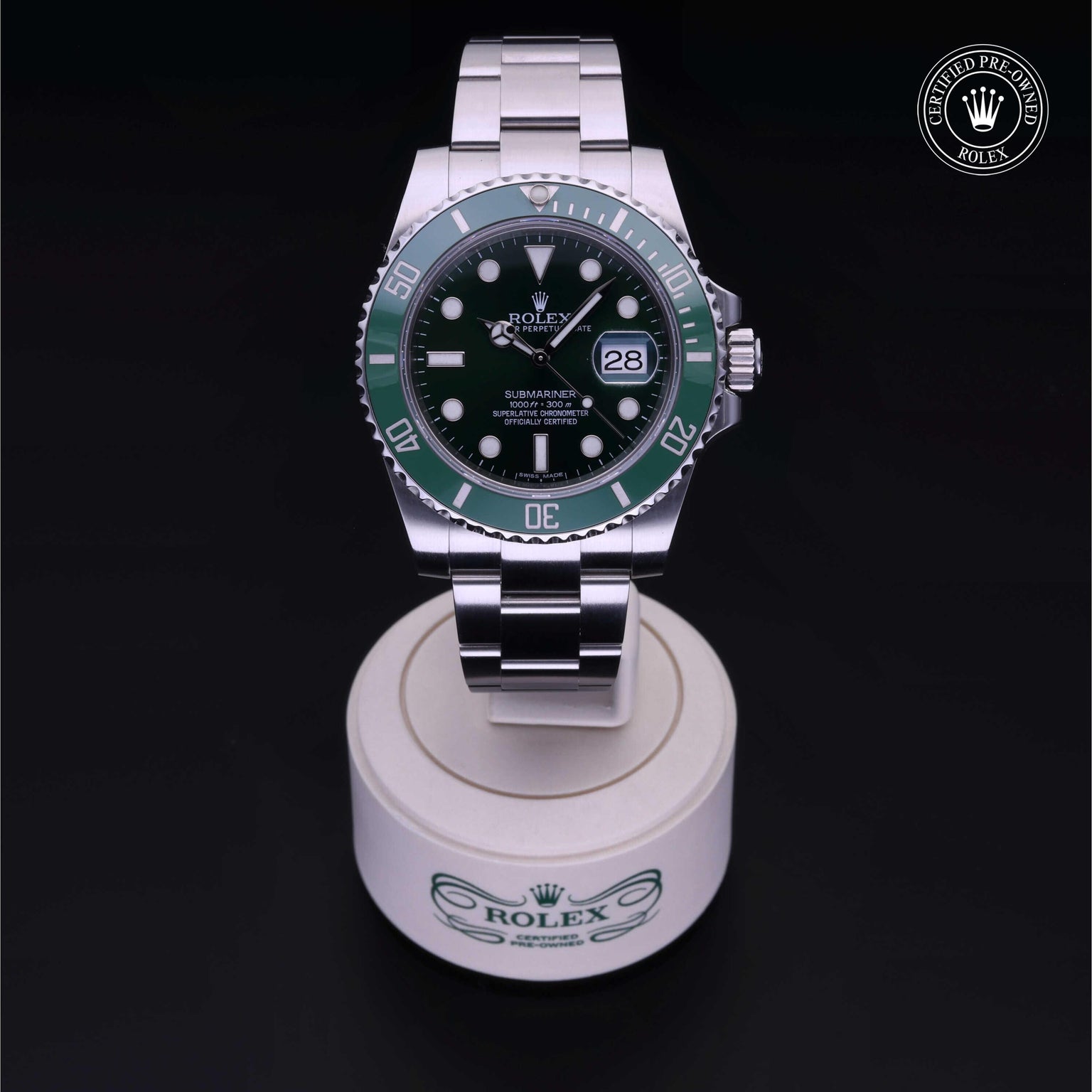 Rolex Certified Pre-owned Submariner M116610LV-0002 front on black background