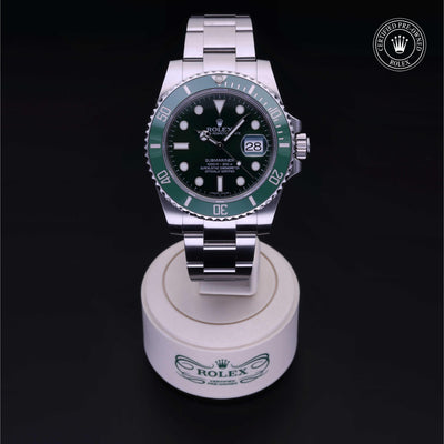 Rolex Certified Pre-owned Submariner M116610LV-0002 front on black background
