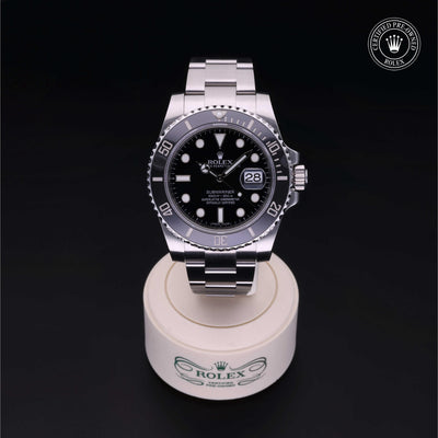 Rolex Certified Pre-owned Submariner M116610LN-0001 front on black background