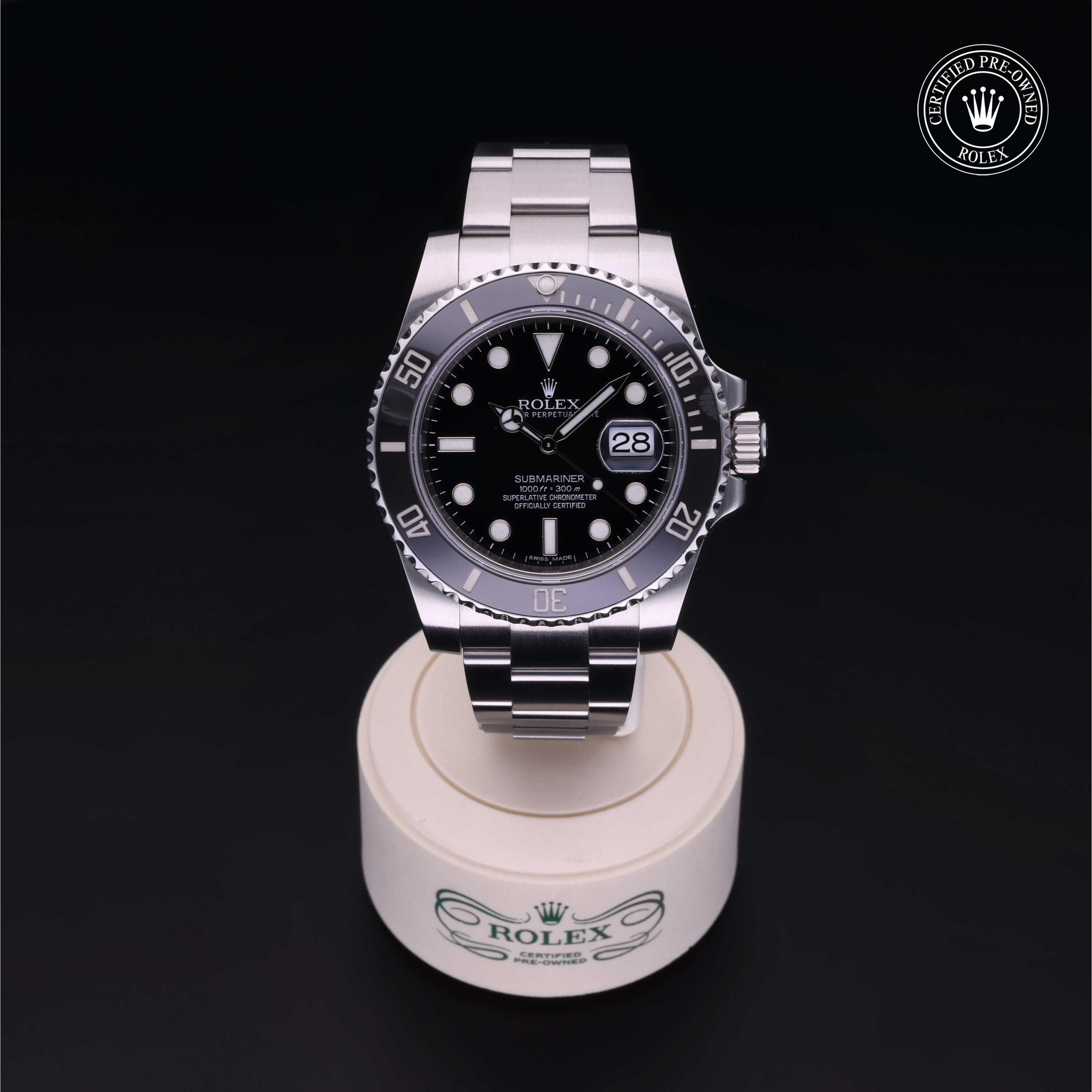 Rolex Certified Pre-owned Submariner M116610LN-0001 front on black background