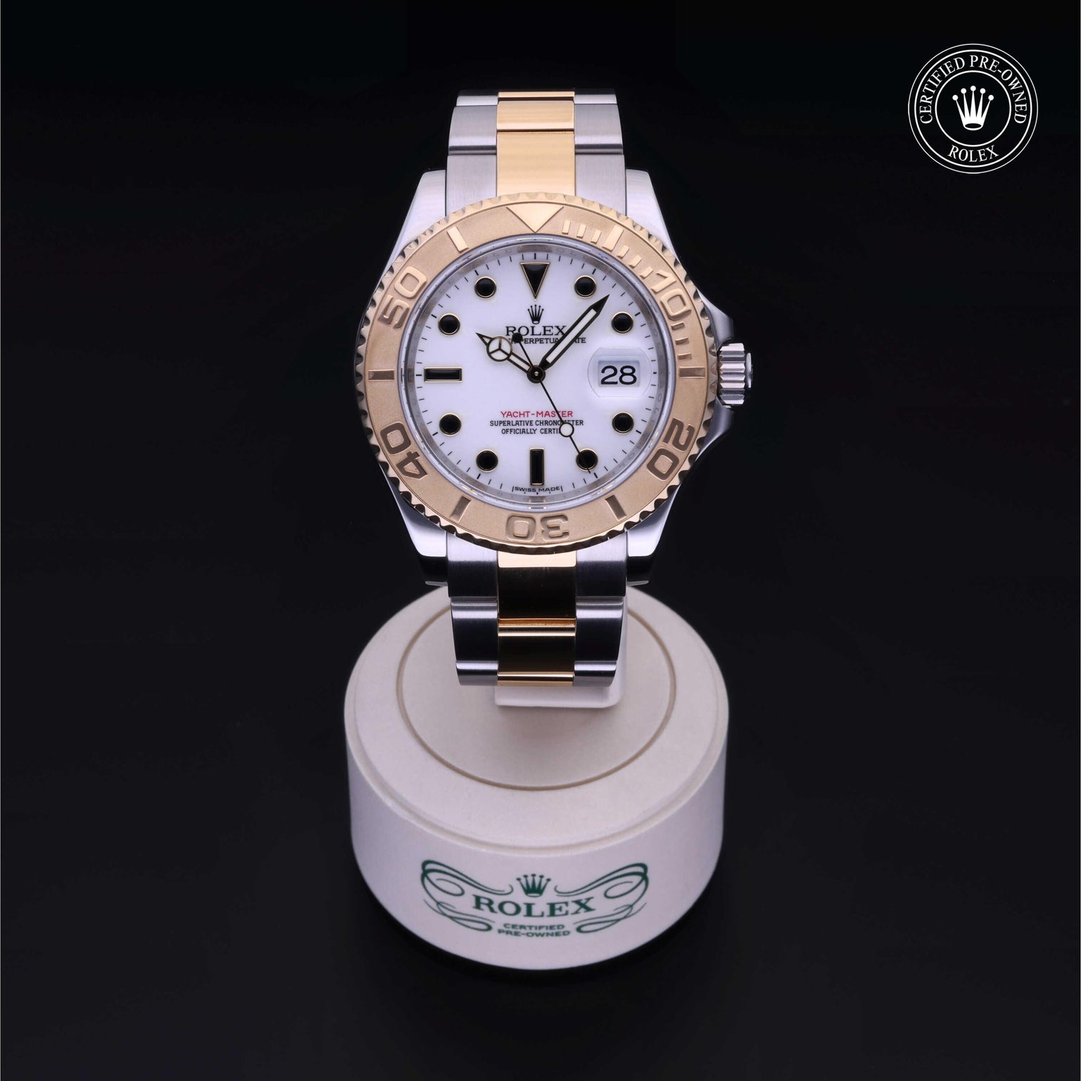 Rolex Certified Pre-owned Yacht-Master M16623-0006 front on black background
