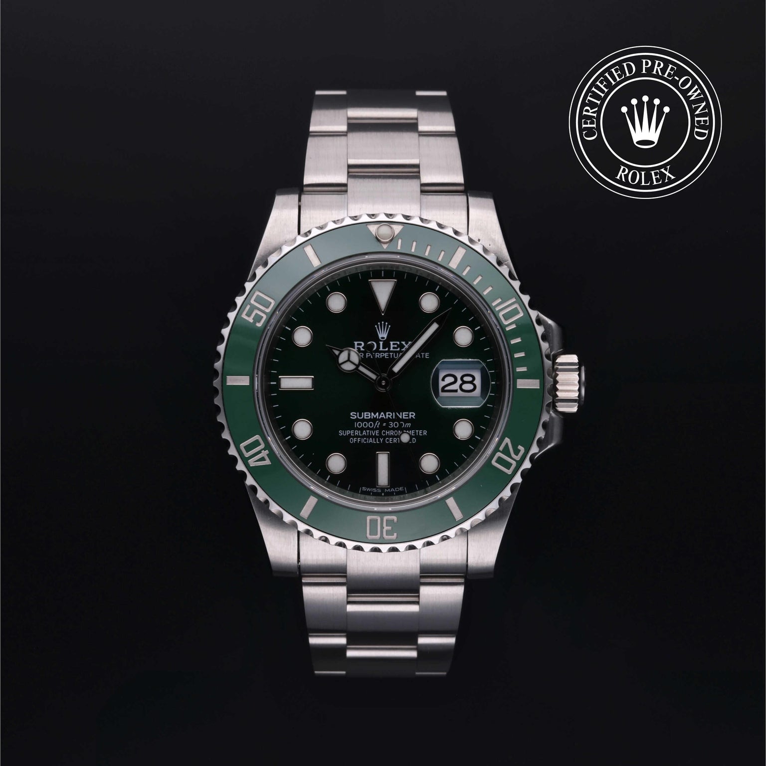 Rolex Certified Pre-owned Submariner M116610LV-0002 front on black background