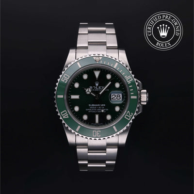 Rolex Certified Pre-owned Submariner M116610LV-0002 front on black background