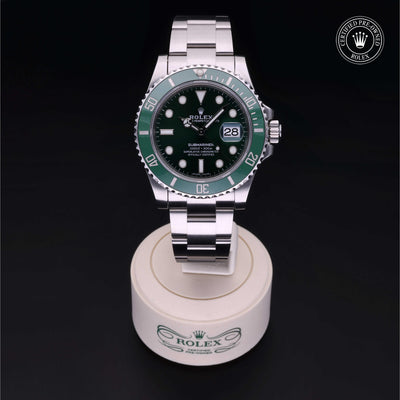 Rolex Certified Pre-owned Submariner M116610LV-0002 front on black background