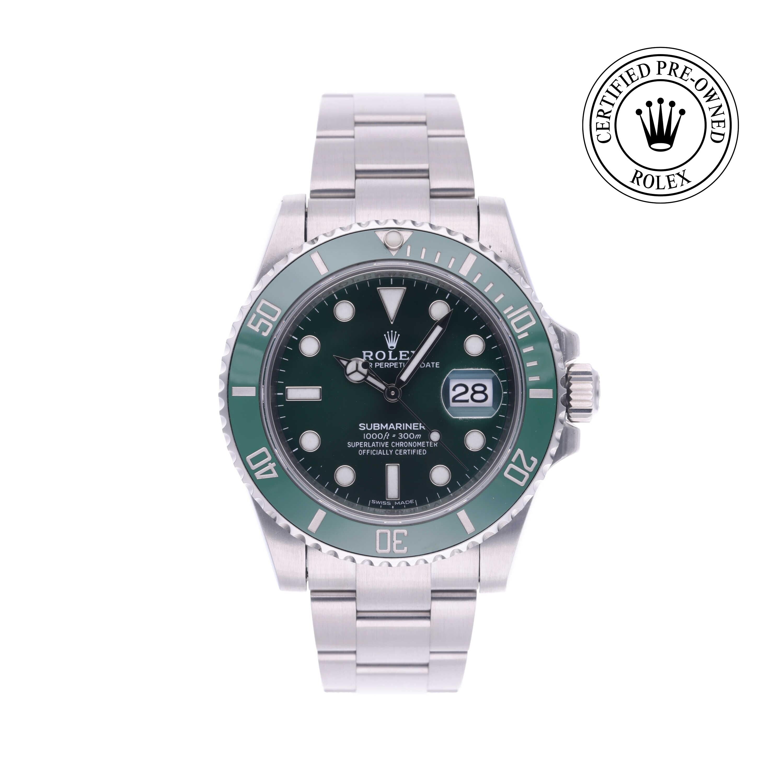 Rolex Certified Pre-owned Submariner M116610LV-0002 front on white background