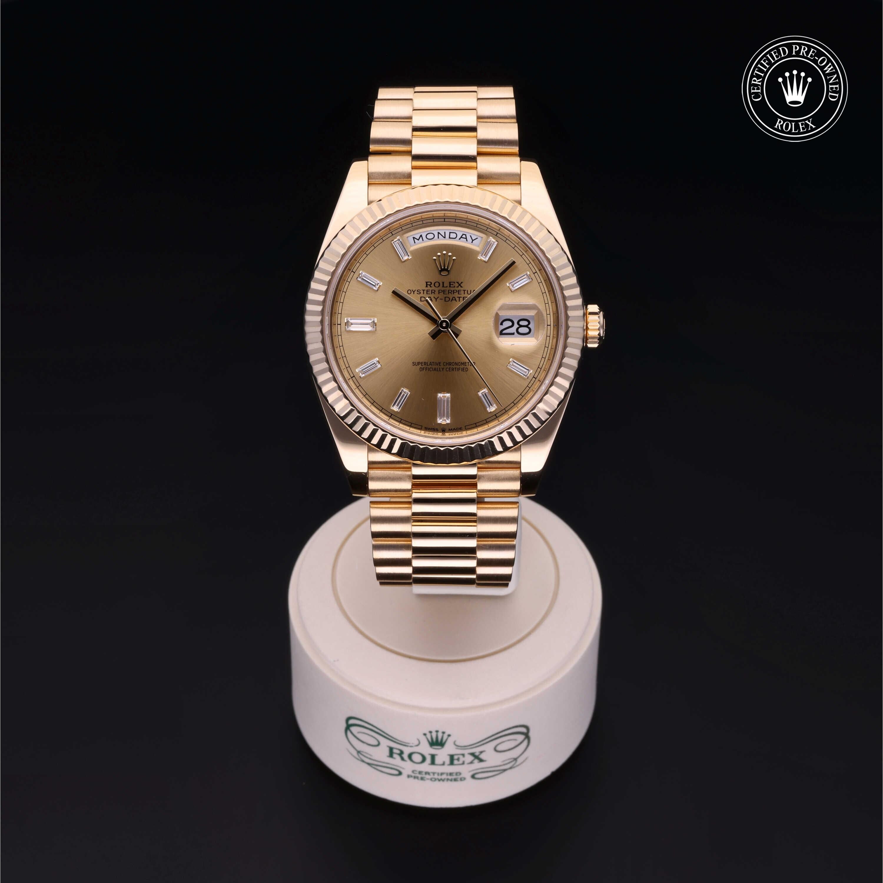 Rolex Certified Pre-owned Day-date M228238-0005 front on black background