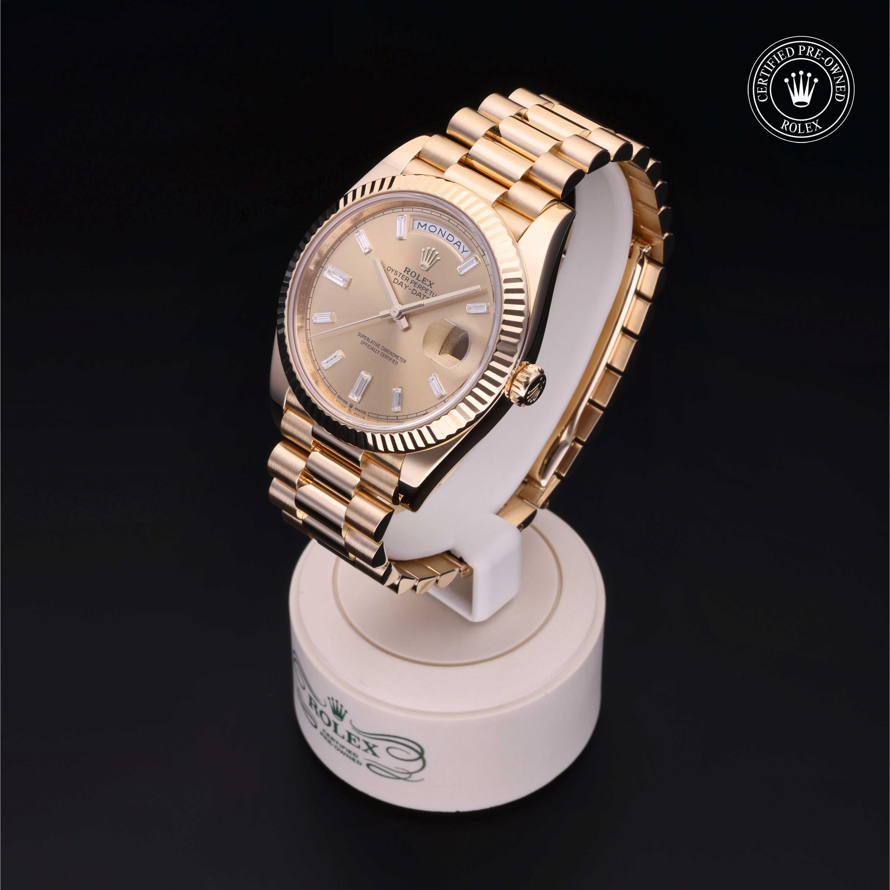 Rolex Certified Pre-owned Day-date M228238-0005 front on black background